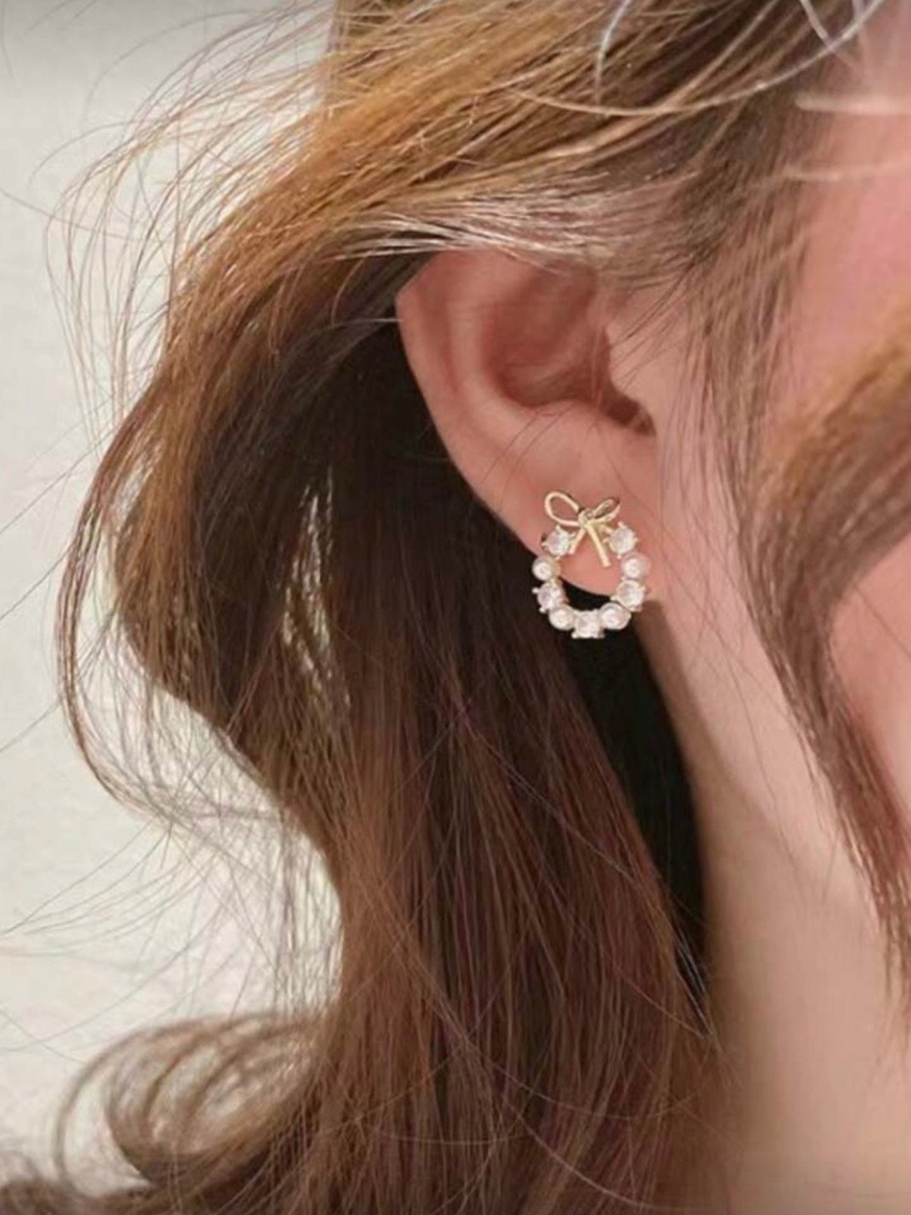 White Fox Boutique Gold Bow and Crystal Wreath Earrings